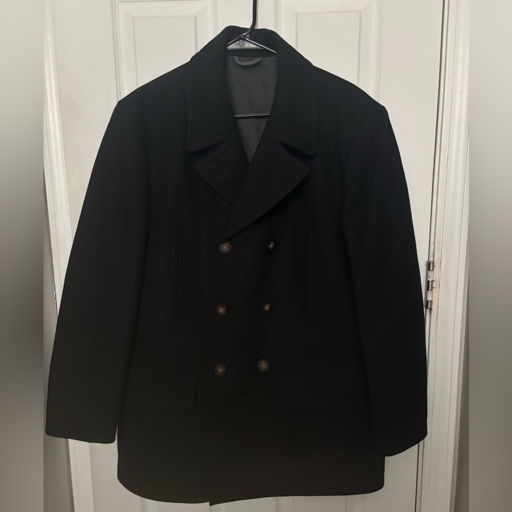 Michael Kors Men's Classic Fit Double Breasted Wool Blend Peacoat Black Size 40S